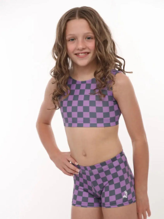 Purple Checkers 2-Piece Dance/Yoga Set-Adult XS