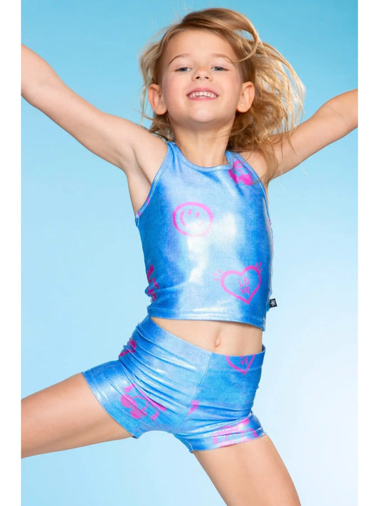 Cropped Tank and Tumble Short Set (Pink Emojis)