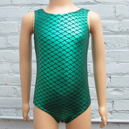 Green Fish Scale Mermaid Tank Leotard-Youth