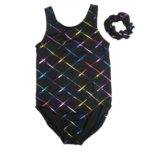 Kids Black Rainbow Cross Line Leotard
