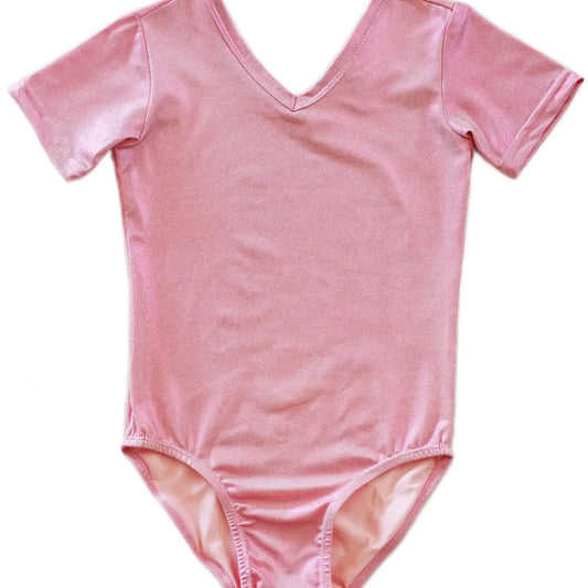 Shiny Pink Short Sleeve Leotard