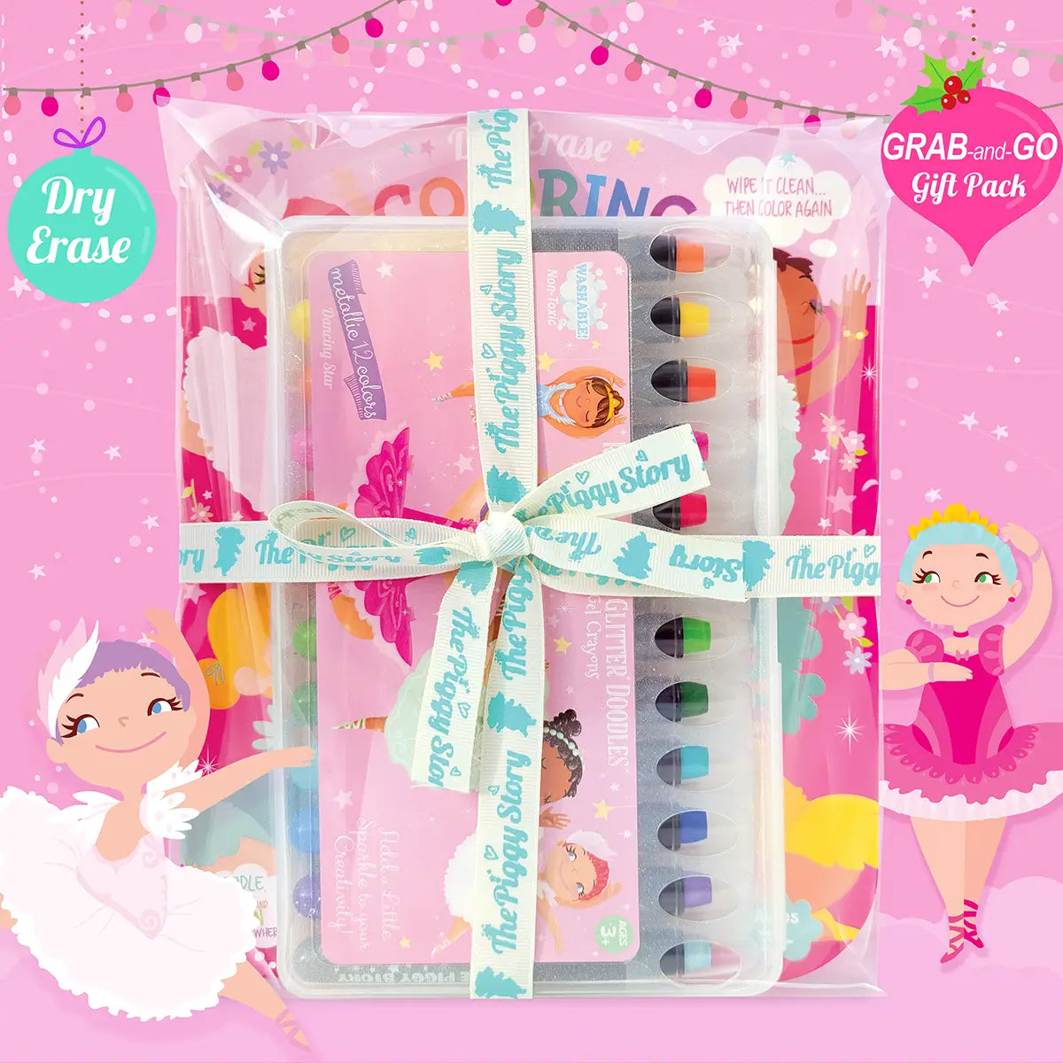 Glitter Ballerina Dry Erase Coloring Book & Crayon Set