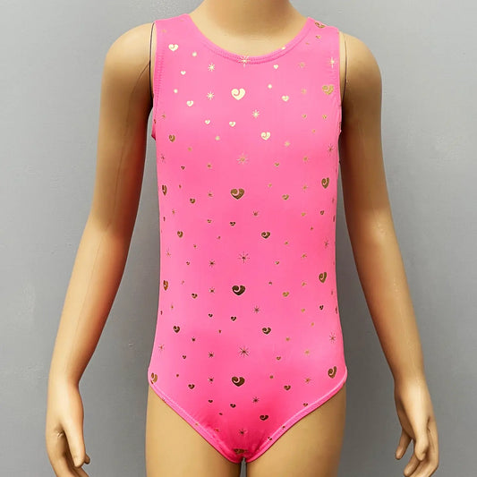 Kids Hot Pink Heart-Star Leotard