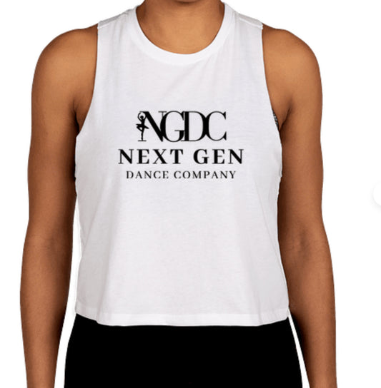Bella Racerback Crop Tank-White/Blk