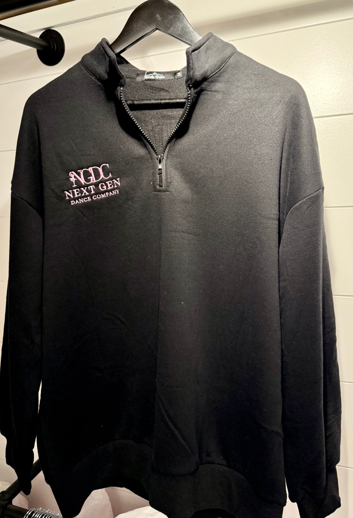 Black Quarter Zip Sweatshirt with Embroidered Logo